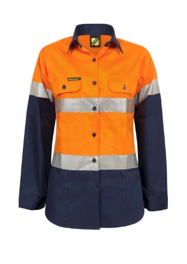 Picture of WorkCraft LADIES LIGHTWEIGHT HI VIS LONG SLEEVE VENTED REFLECTIVE COTTON DRILL SHIRT